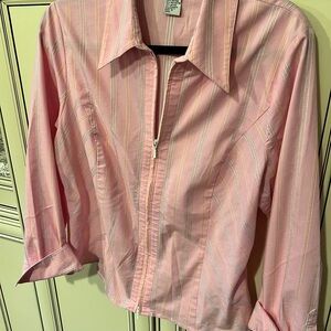 CAbi Pink and White Striped Collared Blouse